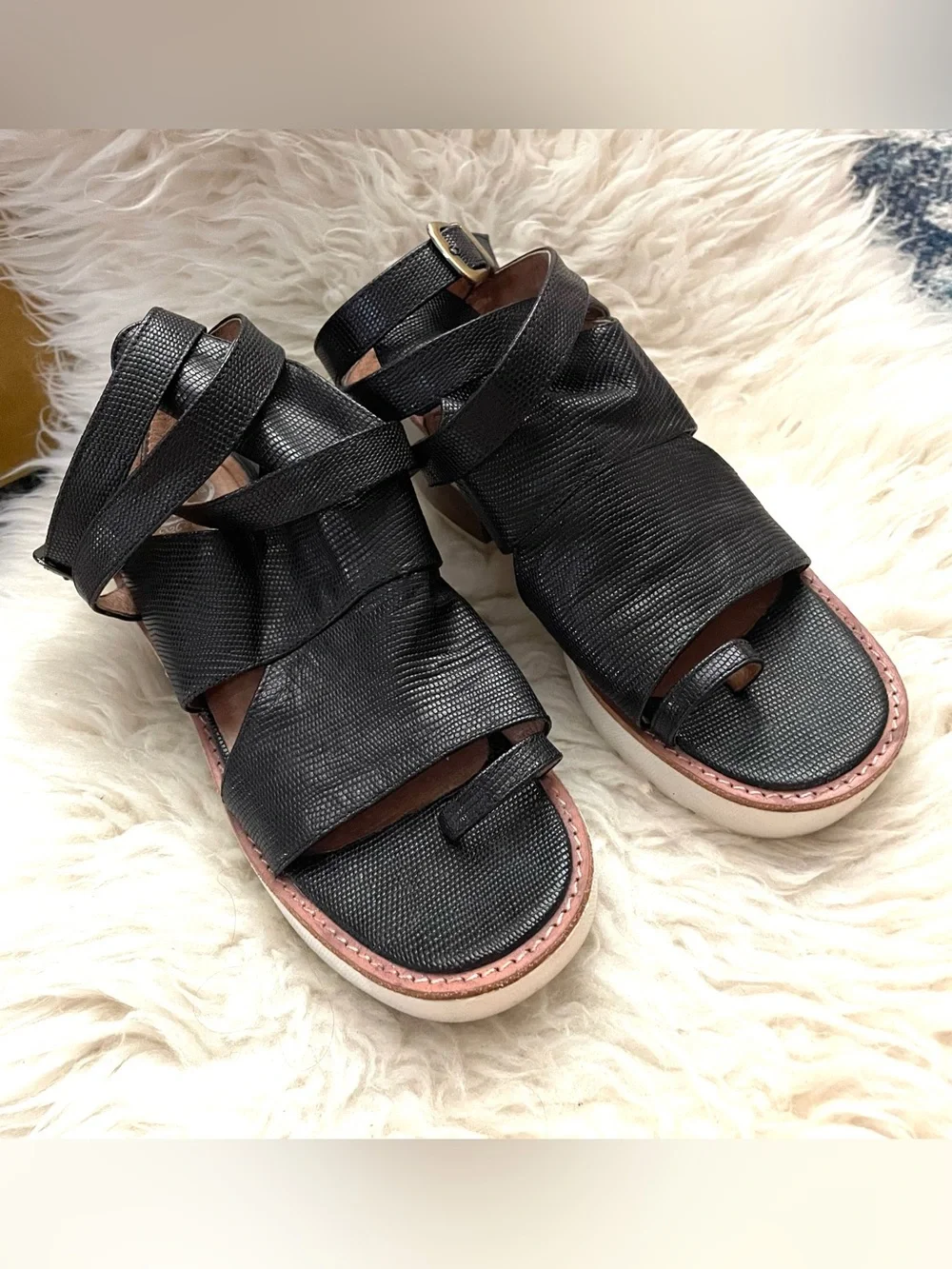 Jeffrey Campbell Platform Sandals  Textured Leather Ankle Strap Size 7.5
